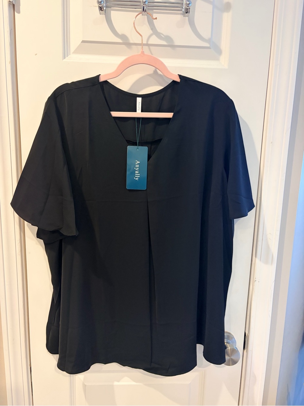 NWT Black V-Neck Flutter Sleeve Blouse
